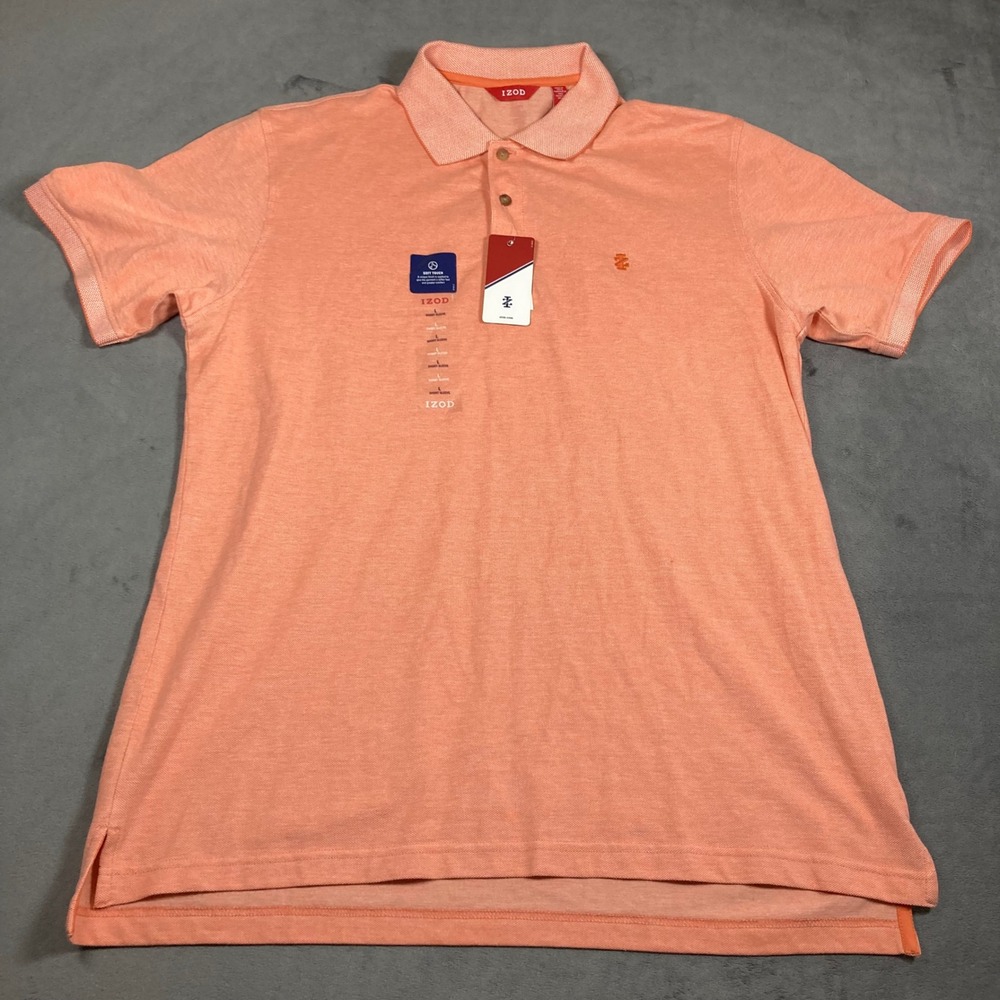 IZOD Mens Newport Oxford Polo Shirt Camellia Orange Soft Touch  Large